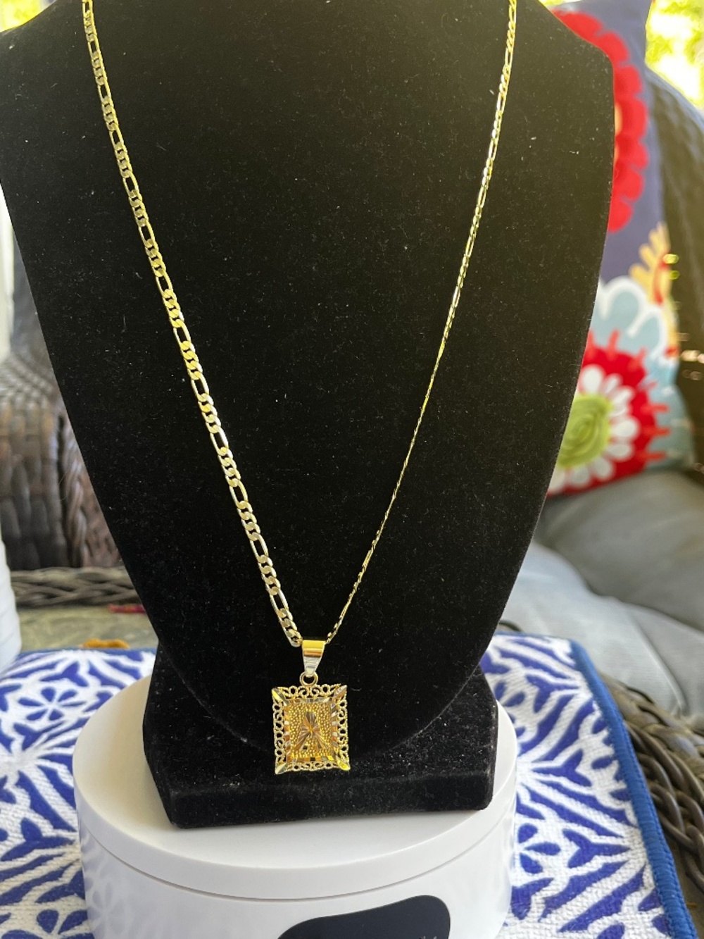 Initial Letter Pendant Necklace 14kt gold plated Monogram Figaro Chain "A"